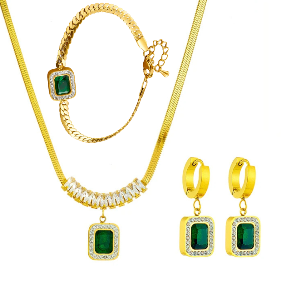 Conjunto cuadrado cristal verde circón